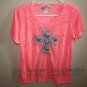 Pink Burn-Out T-shirt, Blinged-out Blue Lace Cross w Butterflies, Exclusive Design
