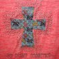 Pink Burn-Out T-shirt, Blinged-out Blue Lace Cross w Butterflies, Exclusive Design