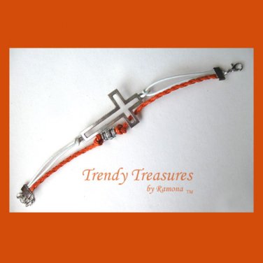 Orange,White & Silver Infinity Bracelet, Sideways Cross Charm, #TrendyTreasuresByRamona
