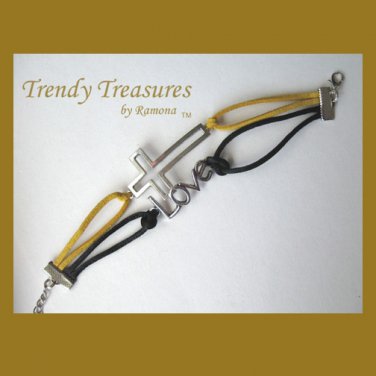 Yellow,Black, & Silver Infinity Bracelet, Sideways Cross Charm, #TrendyTreasuresByRamona