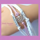 Pink & White Infinity Bracelet, Love Charm, Fertility Tree, Silver, #TrendyTreasuresByRamona