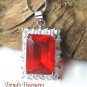 Bright Red Faceted Crystal Pendant,Prom,Sterling Silver Chain, Rhinestones