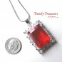 Bright Red Faceted Crystal Pendant,Prom,Sterling Silver Chain, Rhinestones