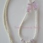 Pink Flower Glass Pendant on Beaded Necklace, Crystals, OOAK