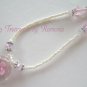 Pink Flower Glass Pendant on Beaded Necklace, Crystals, OOAK