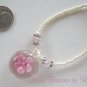 Pink Flower Glass Pendant on Beaded Necklace, Crystals, OOAK