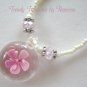 Pink Flower Glass Pendant on Beaded Necklace, Crystals, OOAK