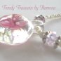 Pink Flower Glass Pendant on Beaded Necklace, Crystals, OOAK