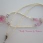 Pink Flower Glass Pendant on Beaded Necklace, Crystals, OOAK