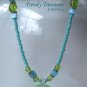 Green Flower Glass Pendant on Beaded Necklace, Crystals, #TrendyTreasuresByRamona
