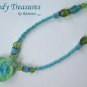 Green Flower Glass Pendant on Beaded Necklace, Crystals, #TrendyTreasuresByRamona