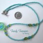 Green Flower Glass Pendant on Beaded Necklace, Crystals, #TrendyTreasuresByRamona