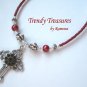 Vintage Cross Pendant Necklace,Red Rhinestones,Clear & Red Crystals, Artisan Design