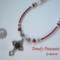 Vintage Cross Pendant Necklace,Red Rhinestones,Clear & Red Crystals, Artisan Design
