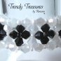 Opaque White and Black Crystals Woven Bracelet,One-of-a-Kind,#TrendyTreasuresByRamona