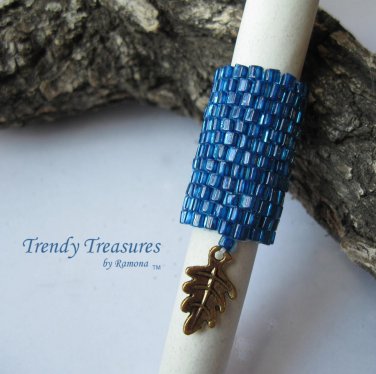 Large Bright Blue, Dreadlock Bead, Dread Sleeve, Leaf Charm, Stock 538 #TrendyTreasuresByRamona