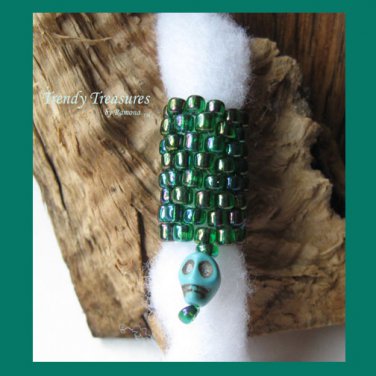 Iridescent Green, Skull Charm, Dreadlock Sleeve, Dread Bead, Stock 553 #TrendyTreasuresByRamona