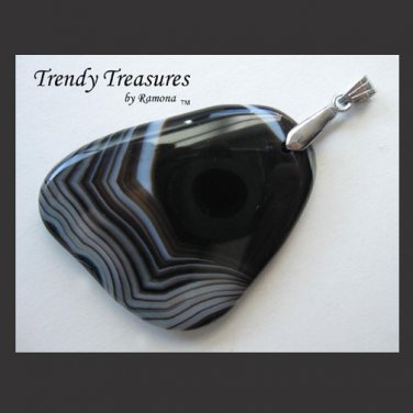 Black Onyx Agate Pendant Polished Gemstone Necklace, #TrendyTreasuresByRamona