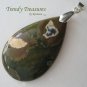 Ryolite Rainforest Jasper Teardrop Pendant, Polished Gemstone, #TrendyTreasuresByRamona