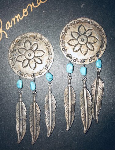 Native American Style Round Charm Dangles, Feathers, Free Shipping