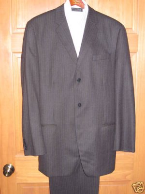 DKNY - Wool Charcoal Gray, Navy Pinstriped Suit 44 Long