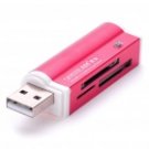 USB 2.0 Multi-in-One Mini SD/MMC/M2/MS/TF/SDHC Card Reader - Red (Max 32G)
