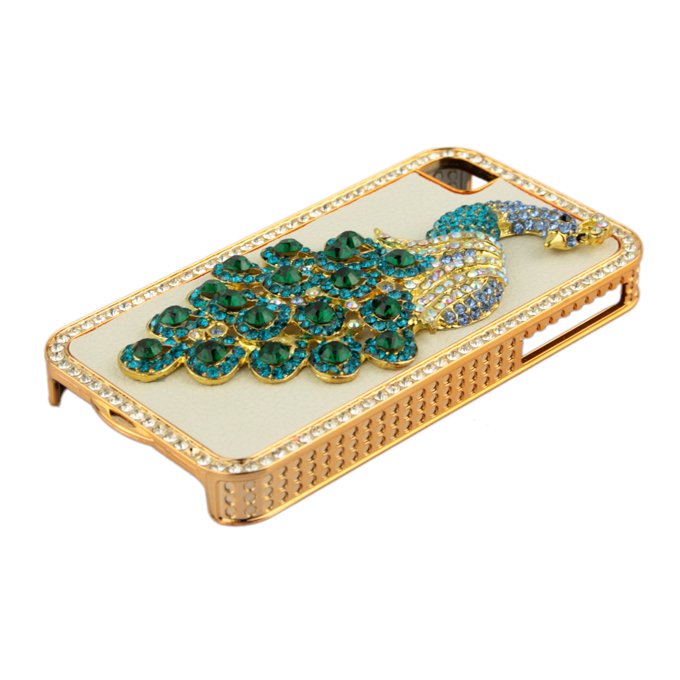 3D Phoenix Rhinestone Case Cover Protector for Apple iPhone 4G 4S New (green leather)