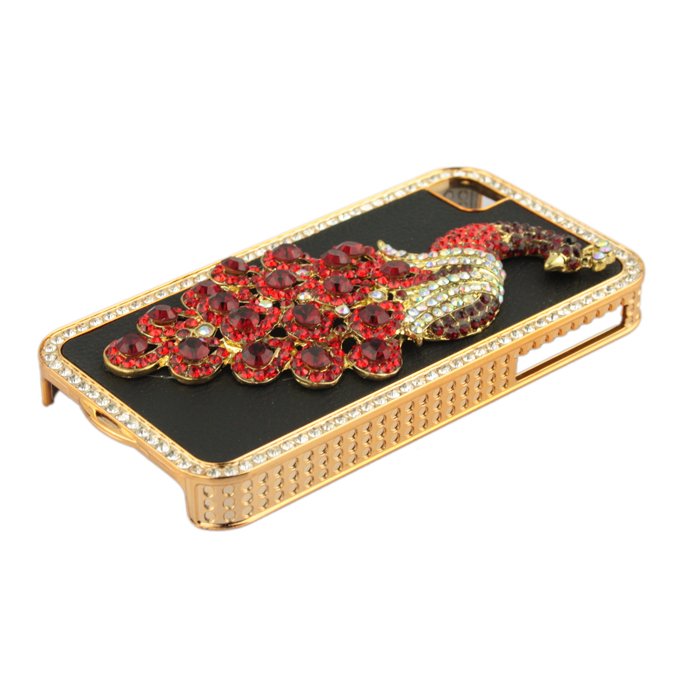3D Phoenix Rhinestone Case Cover Protector for Apple iPhone 4G 4S New (red leather)