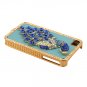 3D Phoenix Rhinestone Case Cover Protector for Apple iPhone 4G 4S New (blue leather)