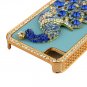 3D Phoenix Rhinestone Case Cover Protector for Apple iPhone 4G 4S New (blue leather)