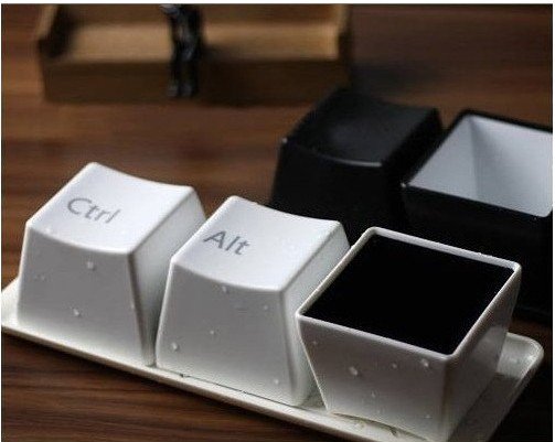 Keyboard Cup Set Coffee Drinking Three Ctrl/Alt/Del Computer Key-press Cup White Color