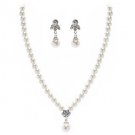 Ivory Pearl Ladies Necklace and Earrings Jewelry Set Two Piece Elegant (38 cm)
