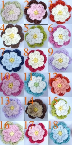 Set of Five - Double Layer Crochet Flower Hair Clip - You Pick Colors
