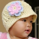 6-12 month Visor Beanie hat with flower - Vanilla, baby blue, baby pink, yellow