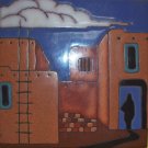 Handglazed ceramic tile trivet "the village"