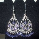 Teardrop Silver Drop Earrings with Purple Crystals