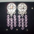 Pewter Circle Earrings with Pink Crystals