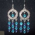 Antique Silver Earrings with Blue and Purple Crystals