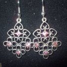 Silver Heart and Flower Earrings with Pink Accents