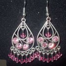 Silver Teardrop Earrings with Pink Crystal Accents and Crystals