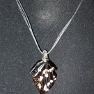 "Left-Handed" 3 Strand Black Cord Necklace with Black Glass Leaf Pendant