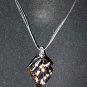 "Left-Handed" 3 Strand Black Cord Necklace with Black Glass Leaf Pendant