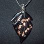 "Left-Handed" 3 Strand Black Cord Necklace with Black Glass Leaf Pendant