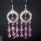 Antique Silver Earrings with Light and Dark Pink Crystals