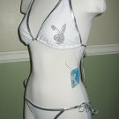 White & Silver Playboy Halter Bikini