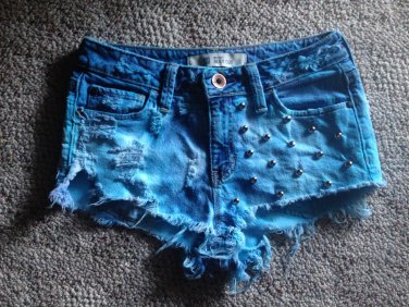 Custom Turquoise Studded Denim Shorts Size 6