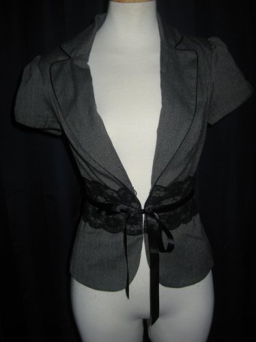 Grey/Lace Outerwear Short Sleeved Blazer size S