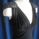 Black Jeweled Shoulder Pad Dress M