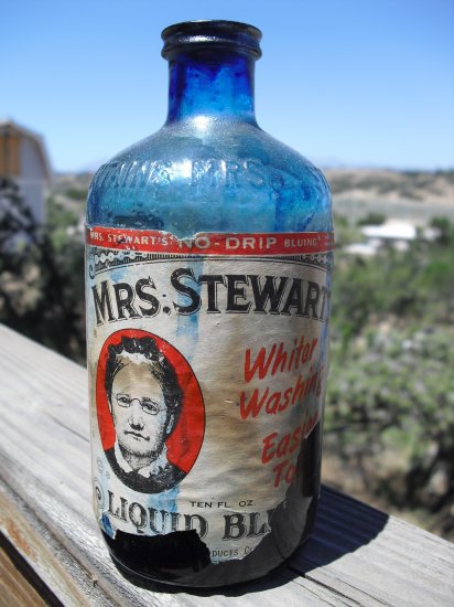Vintage 4 oz Mrs. Stewart's Liquid Bluing Bottle 1/4 Full 1969