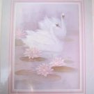 TWO WHITE SWANS Fine Art Lithograph Print Repro by Artist T. C. Chiu